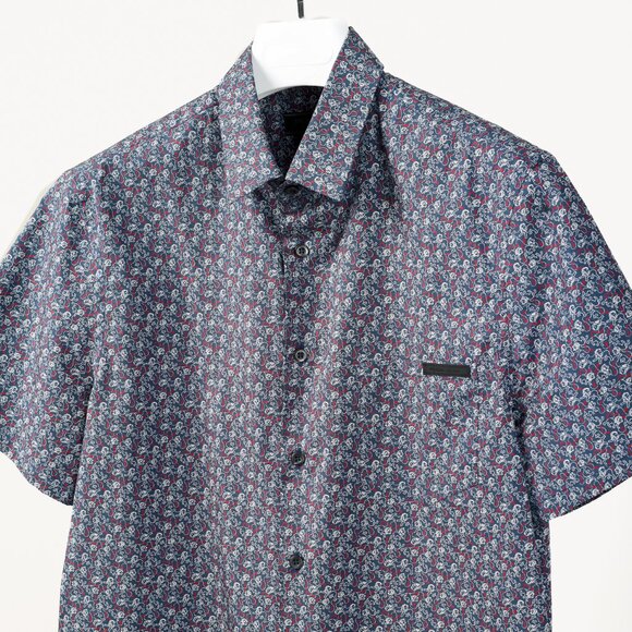 Prada Navy Lion-Print Cotton Short-Sleeve Button-Up Shirt - Picture 3 of 14